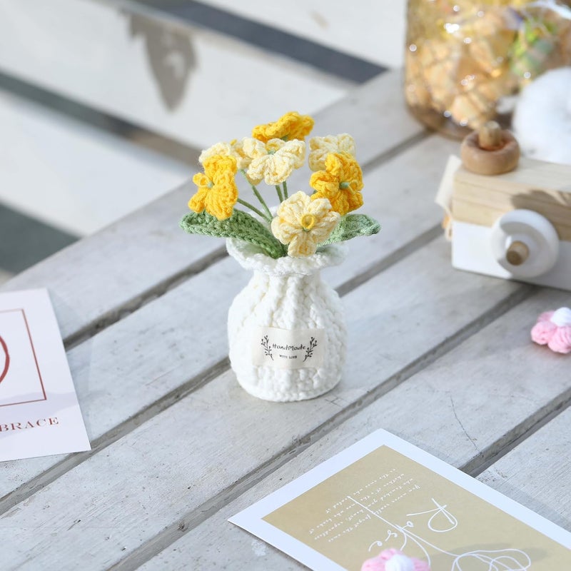 YOOJEE Crochet Flower Pot Christmas Forget-me-not Gift for Wife Lover Thank You Crochet Gifts for Women Coworker Friend Handmade Knitted Yellow Flower for Teacher Birthday Wedding Cute Desk Decor - Image 2